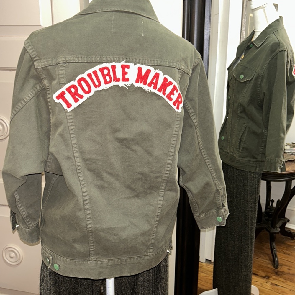 RARE SANDRINE ROSE sz S “troublemaker/girl gang” button front jacket 3/4 sleeves - Picture 2 of 12